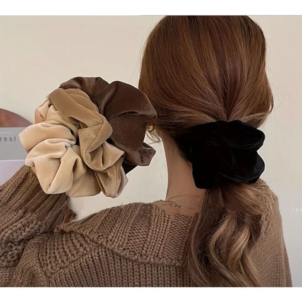 Luxe Neutral Velvet Oversized Scrunchie Set (4-Piece)